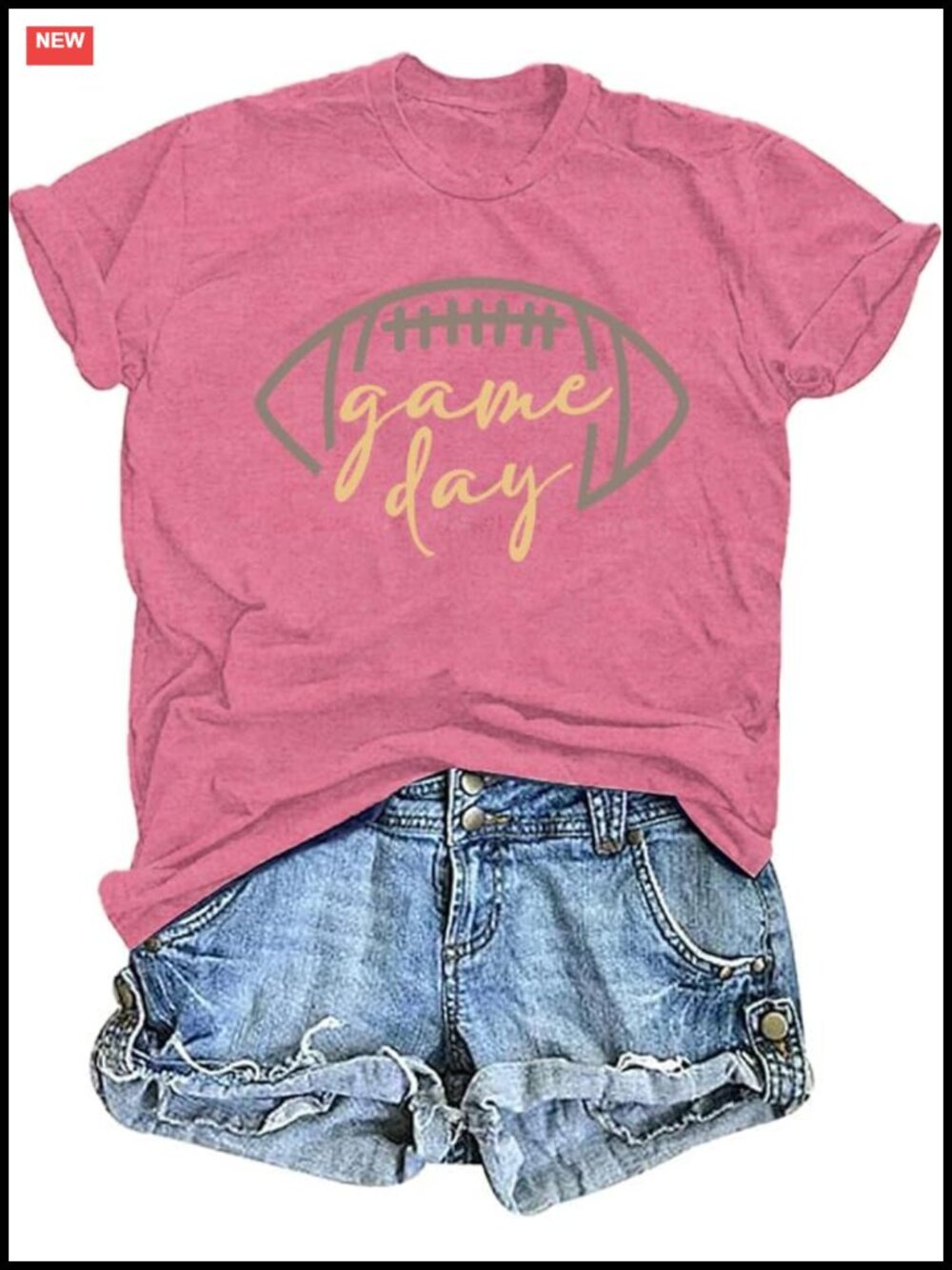 Women's Game Day Football Rugby Tee Short Sleeve Crew Neck Pullover Top Soft